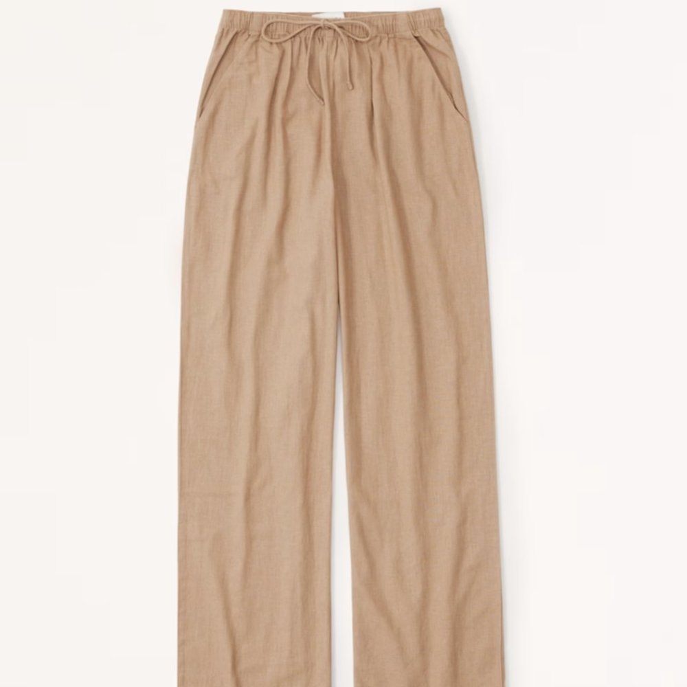 Abercrombie Wide Leg Linen Pants in White - Medium